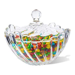 comsaf large glass candy dish with lid, clear covered candy bowl, crystal candy jar for home kitchen office table,birthday gift, set of 1