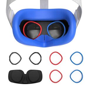 amvr vr silicone face cover & lens anti-scratch ring protecting myopia glasses from scratching vr lens for oculus quest 2, sweatproof waterproof anti-dirty replacement 3-in-1 accessories (blue)