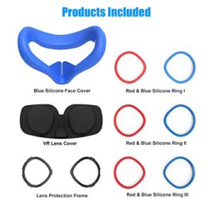 AMVR VR Silicone Face Cover & Lens Anti-Scratch Ring Protecting Myopia Glasses from Scratching VR Lens for Oculus Quest 2, Sweatproof Waterproof Anti-Dirty Replacement 3-in-1 Accessories (Blue)