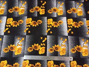 fabricity - rayon challis fabric by the yard - 58 inches wide - printed checkered flower design (black, 2 yards)