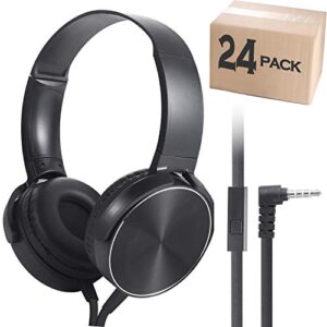 factorymall wholesale bulk headphones with microphone 24 pack for classroom，durable headsets class set for school students kids and adult（24 black）