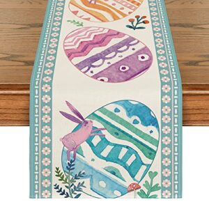 artoid mode cute easter eggs rabbits easter table runner, seasonal spring holiday kitchen dining table runner for home party decor 13 x 72 inch