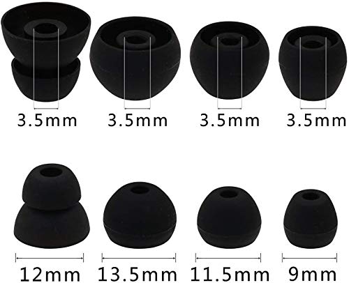 BLUEWALL Ear Tips Eartips Earbuds Gel Cushion Replacement for Beats Flex Wireless Headphones, Small/Medium/Large/Double Flange Size Soft Silicon Earbud Tips for Beats Flex, 8 Pairs Black