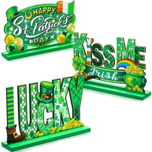 jetec 3 pieces st patrick’s day table decorations happy st patrick’s day glitter wooden sign st patrick’s day lucky table sign for st patrick’s day home party decor (classic style)