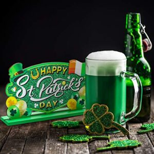 Jetec 3 Pieces St Patrick’s Day Table Decorations Happy St Patrick’s Day Glitter Wooden Sign St Patrick’s Day Lucky Table Sign for St Patrick’s Day Home Party Decor (Classic Style)