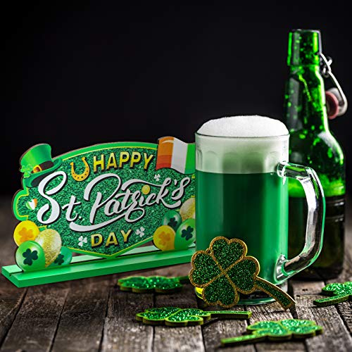 Jetec 3 Pieces St Patrick’s Day Table Decorations Happy St Patrick’s Day Glitter Wooden Sign St Patrick’s Day Lucky Table Sign for St Patrick’s Day Home Party Decor (Classic Style)