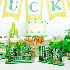 Jetec 3 Pieces St Patrick’s Day Table Decorations Happy St Patrick’s Day Glitter Wooden Sign St Patrick’s Day Lucky Table Sign for St Patrick’s Day Home Party Decor (Classic Style)