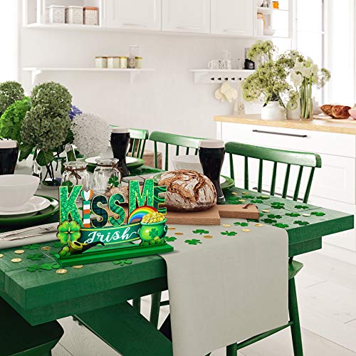 Jetec 3 Pieces St Patrick’s Day Table Decorations Happy St Patrick’s Day Glitter Wooden Sign St Patrick’s Day Lucky Table Sign for St Patrick’s Day Home Party Decor (Classic Style)