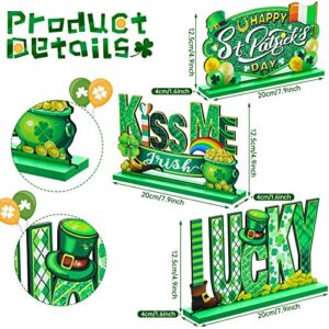 Jetec 3 Pieces St Patrick’s Day Table Decorations Happy St Patrick’s Day Glitter Wooden Sign St Patrick’s Day Lucky Table Sign for St Patrick’s Day Home Party Decor (Classic Style)