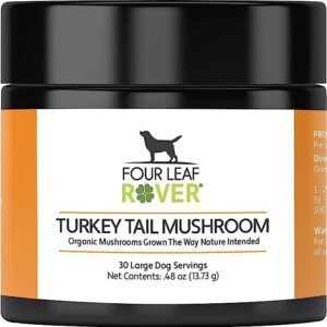 four leaf rover: turkey tail mushroom extract - critical immune support and prebiotic for dogs - 15 to 120 day supply, depending on dog’s weight - rich in beta-glucans - vet formulated