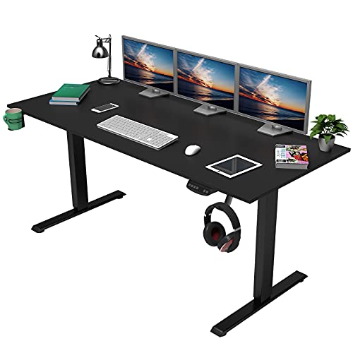 OUTFINE Heavy Duty Dual Motor Height Adjustable Standing Desk Electric Dual Motor Home Office Stand Up Computer Workstation with Splice Board (Black, 63") Desktop Load up to 220lbs