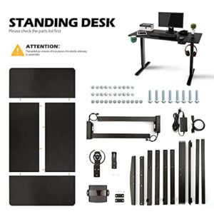 OUTFINE Heavy Duty Dual Motor Height Adjustable Standing Desk Electric Dual Motor Home Office Stand Up Computer Workstation with Splice Board (Black, 63") Desktop Load up to 220lbs