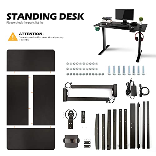 OUTFINE Heavy Duty Dual Motor Height Adjustable Standing Desk Electric Dual Motor Home Office Stand Up Computer Workstation with Splice Board (Black, 63") Desktop Load up to 220lbs