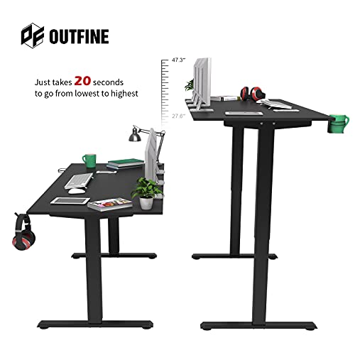 OUTFINE Heavy Duty Dual Motor Height Adjustable Standing Desk Electric Dual Motor Home Office Stand Up Computer Workstation with Splice Board (Black, 63") Desktop Load up to 220lbs