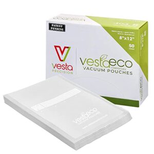 vestaeco compostable vacuum seal bags | extend freshness | embossed | certified compostable | reduce waste | 8 x 12 inches | 50 vacuum bags per box