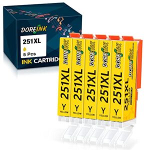 doreink compatible 251 251xl 251 xl cli-251xl cli 251 yellow ink cartridges for canon pixma mx922 mg7520 mg5520 mg6620 ip8720 mg5420 mg6320 printer (5 yellow, 5 pack)