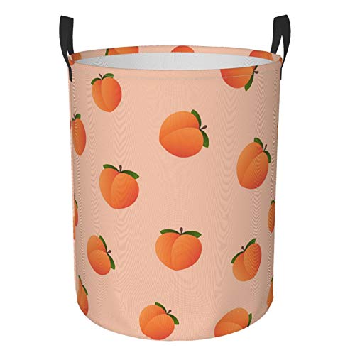 Delerain Peach Laundry Basket, Waterproof Laundry Hamper with Handles, Collapsible Toy Bins Dirty Clothes Round Storage Basket for Home Bathroom Office Nursery, 19.6X15.7(M)