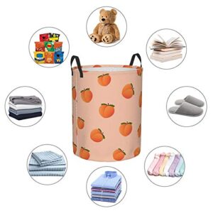 Delerain Peach Laundry Basket, Waterproof Laundry Hamper with Handles, Collapsible Toy Bins Dirty Clothes Round Storage Basket for Home Bathroom Office Nursery, 19.6X15.7(M)