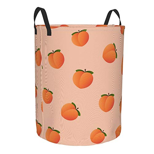 Delerain Peach Laundry Basket, Waterproof Laundry Hamper with Handles, Collapsible Toy Bins Dirty Clothes Round Storage Basket for Home Bathroom Office Nursery, 19.6X15.7(M)