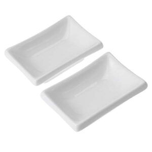 cabilock 2pcs 3inch sauce dishes ceramic appetizer serving tray rectangular seasoning dishes snack dipping bowls for soy sauce dish (white)