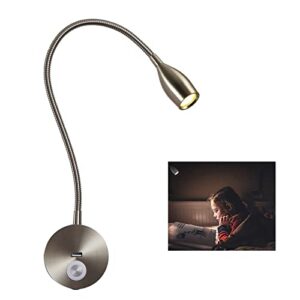 CRISETEK Touch Switch Dimmable Reading Light Reading Light Wall Mounted Reading Light headboard Reading Light Task Directional LED Gooseneck Light 120V Plug in Powered 3W (Brushed Nickel, Warm White)