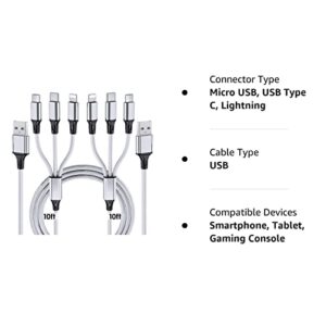 Multi Charging Cable, 10ft 2Pack Multi Phone Charger Cable Braided Universal 3 in 1 Charging Cord Extra Long Multiple USB Cable with USB C, Micro USB Port Connectors for Cell Phones and More