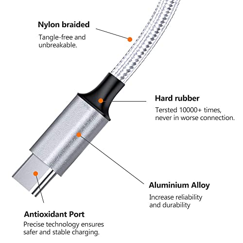 Multi Charging Cable, 10ft 2Pack Multi Phone Charger Cable Braided Universal 3 in 1 Charging Cord Extra Long Multiple USB Cable with USB C, Micro USB Port Connectors for Cell Phones and More