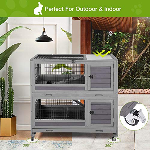 GUTINNEEN Bunny Hutch Indoor Rabbit Hutch Large Guinea Pig Cage with Wheel, Outdoor Rabbit Cage with Removable Bottom Wire Floor