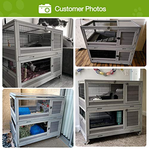 GUTINNEEN Bunny Hutch Indoor Rabbit Hutch Large Guinea Pig Cage with Wheel, Outdoor Rabbit Cage with Removable Bottom Wire Floor