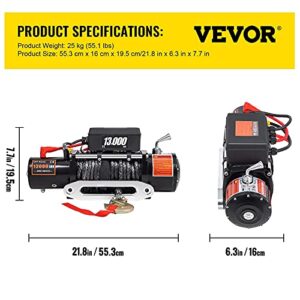 VEVOR Electric Winch 13000lb Load Capacity Truck Winch Compatible with Jeep Truck SUV 65ft/20m Synthetic Rope 12V Power Winch with Wireless Remote Control, Powerful Motor for ATV UTV Off Road Trailer