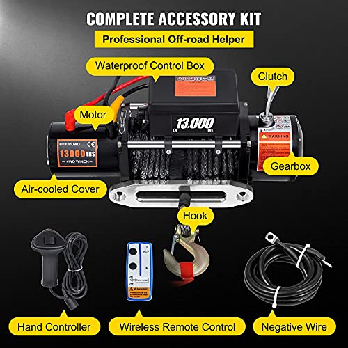 VEVOR Electric Winch 13000lb Load Capacity Truck Winch Compatible with Jeep Truck SUV 65ft/20m Synthetic Rope 12V Power Winch with Wireless Remote Control, Powerful Motor for ATV UTV Off Road Trailer