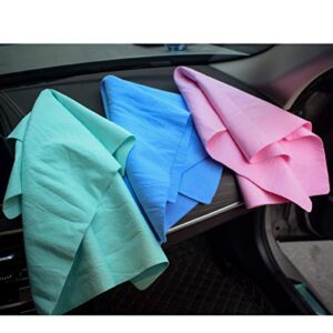 Chamois Cloth for Car - 3 Pack Drying Towel Super Absorbent Fast Drying 26" x 17" - Car Shammy Towel (Blue Pink Green)