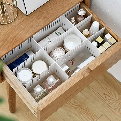 xiclass 15pcs Drawer Dividers Adjustable Drawer Storage Organizer for Clutter Kitchen Cutlery Dresser Makeup Tools Socks Can Help Tidy Office Desk Clinic Bedroom (White, 38cmx11cm)