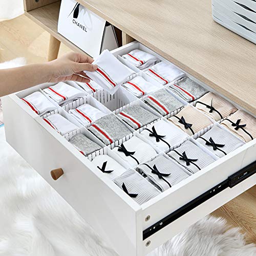 xiclass 15pcs Drawer Dividers Adjustable Drawer Storage Organizer for Clutter Kitchen Cutlery Dresser Makeup Tools Socks Can Help Tidy Office Desk Clinic Bedroom (White, 38cmx11cm)