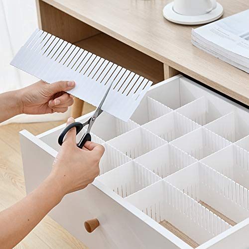 xiclass 15pcs Drawer Dividers Adjustable Drawer Storage Organizer for Clutter Kitchen Cutlery Dresser Makeup Tools Socks Can Help Tidy Office Desk Clinic Bedroom (White, 38cmx11cm)