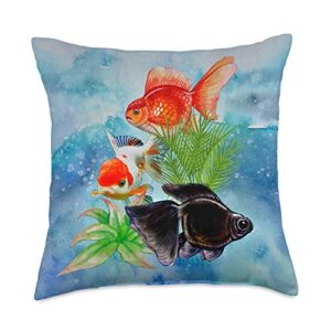 goldfish lovers gifts fancy oranda goldfish black moor ornamental aquarium fish throw pillow, 18x18, multicolor