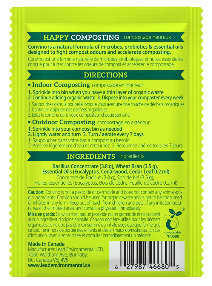 Convino: A Compost Starter/Accelerator Which Help to Reduce Kitchen Waste Odor and Convert Yard Waste to Fertile Humus for All Composting Systems. Comes in 1 Package That Contains 4 Packets Inside