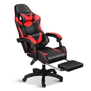 gaming chair, backrest and seat height adjustable swivel recliner racing office computer ergonomic video game chair with footrest and lumbar support, red/black