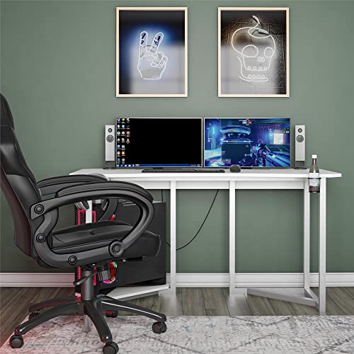 NTENSE Quest, Ergonomic, Home Office, Work Table, Computer, Gaming Room, Sitting Desk, Cup Holder, Headphone Hook, CPU Stand, White