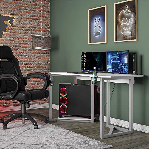 NTENSE Quest, Ergonomic, Home Office, Work Table, Computer, Gaming Room, Sitting Desk, Cup Holder, Headphone Hook, CPU Stand, White