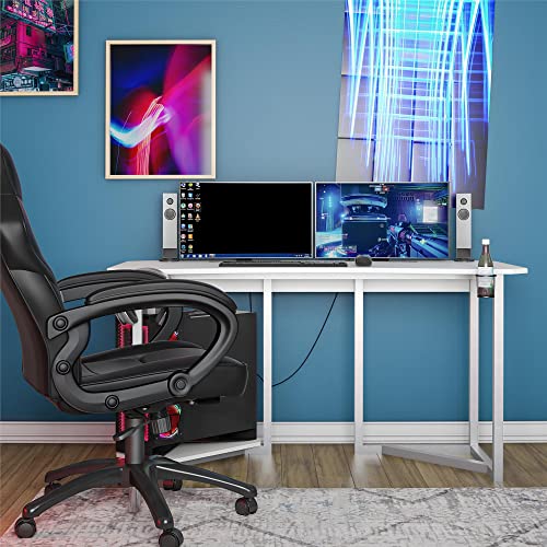 NTENSE Quest, Ergonomic, Home Office, Work Table, Computer, Gaming Room, Sitting Desk, Cup Holder, Headphone Hook, CPU Stand, White