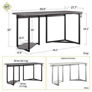 NTENSE Quest, Ergonomic, Home Office, Work Table, Computer, Gaming Room, Sitting Desk, Cup Holder, Headphone Hook, CPU Stand, White