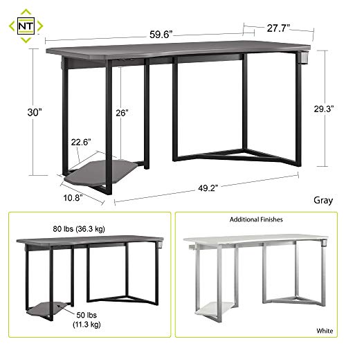 NTENSE Quest, Ergonomic, Home Office, Work Table, Computer, Gaming Room, Sitting Desk, Cup Holder, Headphone Hook, CPU Stand, White