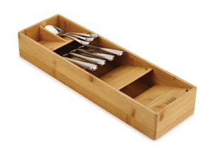 joseph joseph 85168 drawerstore compact utensil organizer for kitchen drawer silverware, flatware tray, small, bamboo