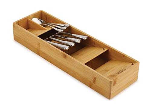 Joseph Joseph 85168 DrawerStore Compact Utensil Organizer For Kitchen Drawer Silverware, Flatware Tray, Small, Bamboo