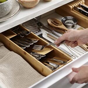 Joseph Joseph 85168 DrawerStore Compact Utensil Organizer For Kitchen Drawer Silverware, Flatware Tray, Small, Bamboo