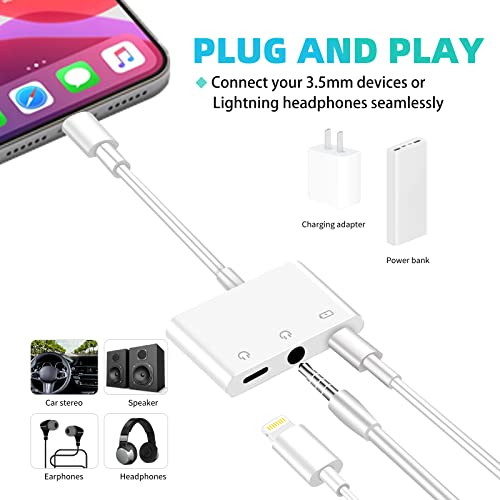 3.5mm Headphone Splitter for iPhone iPad 3 in 1 Earphone Jack Adapter with Fast Charging Lightning Audio Jack Connector Compatible for iPhone 14 13 12 11 X XR XS 8 7 iPad