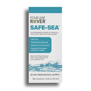 four leaf rover: safe-sea premium fatty acids - omega-3 for dogs - new zealand green-lipped mussel oil for joint support - 11 to 45 day supply, depending on dog’s weight - vet formulated