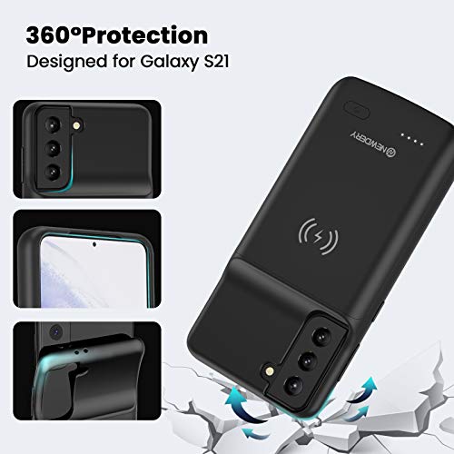 NEWDERY Galaxy S21 Battery Case Qi Wireless Charging Compatible, 4800mAh Extended Power Case Slim Protective Portable Charger Case Rechargeable for Samsung Regular S21 5G -6.2inch Black