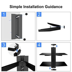 suptek Speaker Mount, Floating Glass Shelf Wall Mount Bracket for DVD Players/Cable Boxes/Games Consoles/TV Accessories, 2 Shelves, Black CS202